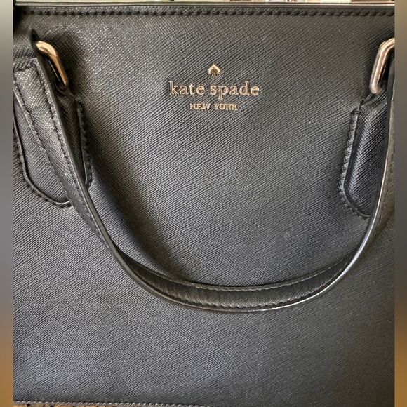 Kate Spade Laurel Way Reese Satchel Bag.  Black with gold lettering. - Picture 3 of 8